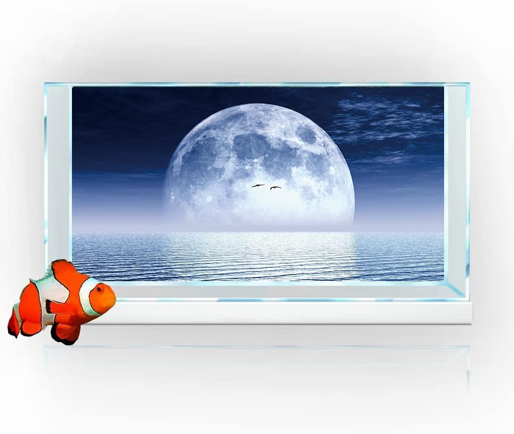 Moon Aquarium Background,Cool Sea Galaxy Parallel Space Themed Fish Tank Background, Cool Terrarium Background 36X24IN with 8 EVA Double-Sided Tape
