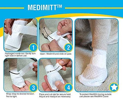Medimitt Paw Bandages for Dogs, Cats and Pets – Stretchy Medical Booties, First Aid for Paws – Non Slip, Non Adhesive, Breathable, Disposable, Washable, Adjustable Strap, Value Pack (Large 20-Pack)