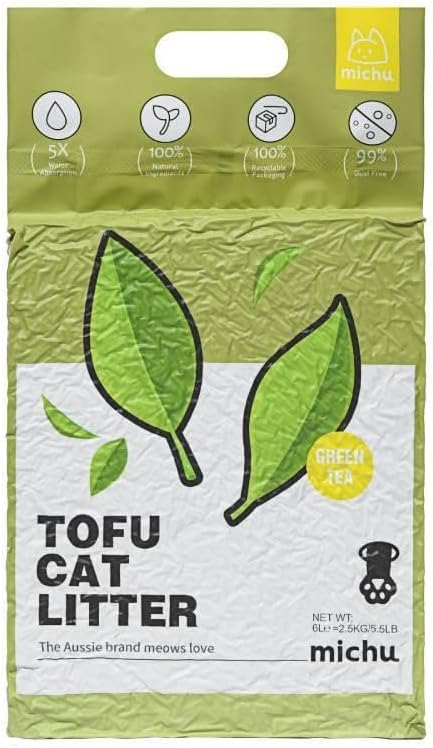 Tofu Cat Litter Natural Clumping Tofu Cat Litter, Fast Clumping and Easily Scoop-able 5.5lb/88oz 5 Scents - Greentea, 2 Pack
