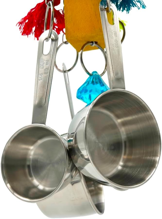 Large Bird Blocks and Knots Tearing Toys, Multicolored Natural Wooden Blocks and Cotton Knots with Stainless Steel Cup Toys for Extra Large Parrots Macaw African Grey Amazon Cockatoo Eclectus