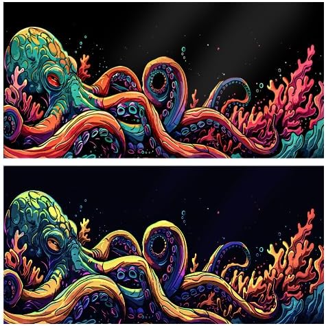 48X18IN Blacklight Octopus Sea Monster HD 3D Black Light Aquarium Background UV Reactive Background Terrarium Background with 10 EVA Double-Sided Tape
