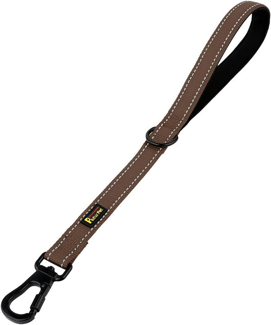 PLUTUS PET Short Training Dog Leash with Padded Handle for Medium Large Dogs,18 Inch Heavy Duty Strong Traffic Leash with Carabiner Clip for Climbing Walking or Guiding Blind(18”，Chocolate)