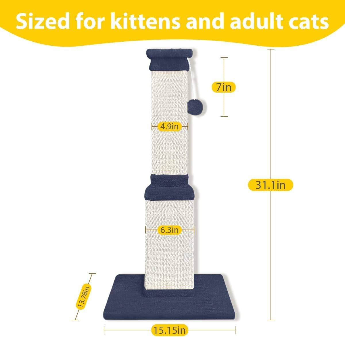 AGYM Cat Scratching Post, 32 Inch Cat Scratch Post for Cats and Kittens, Protect Your Furniture and Exercise Cats, Nature Sisal Modern Cat Scratcher for Indoor Cats, Blue