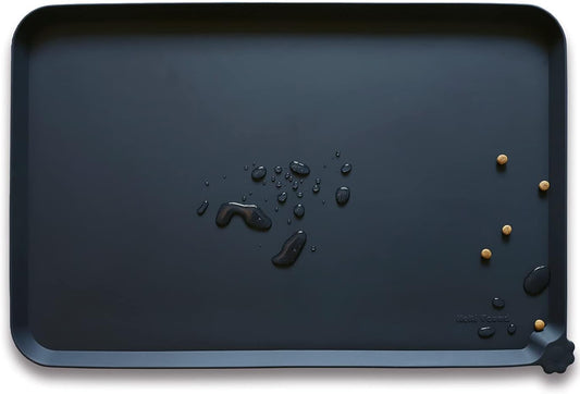 Hoki Found X-Large Silicone Pet Food Mats - Non Slip Dog Cat Bowl Mats - Waterproof - Black