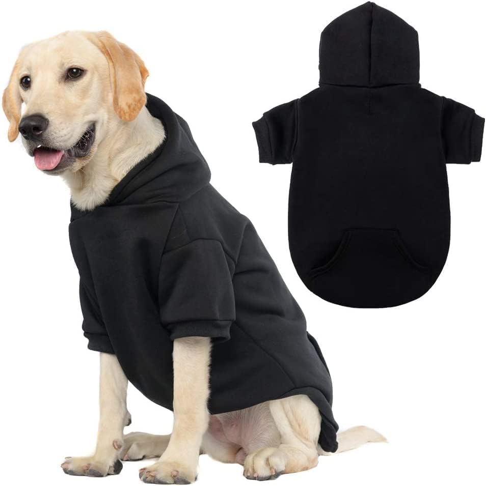 KOOLTAIL Basic Dog Hoodie - Soft and Warm Dog Hoodie Sweater with Leash Hole and Pocket, Dog Winter Coat, Cold Weather Clothes Sweatshirt for Small Medium Large Dogs Puppy Cat Boys Girls Black XL/XXL
