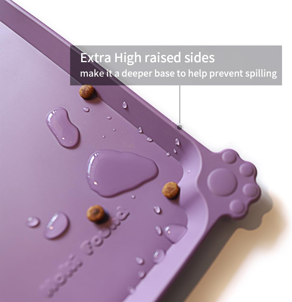 Hoki Found XX-Large Silicone Pet Food Mats - Non Slip Dog Cat Bowl Placemats - Waterproof Dog Cat Food Mats for Carpet - Amethyst