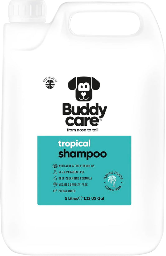 Tropical Dog Shampoo by Buddycare | Deep Cleansing Shampoo for Dogs | Tropical Scented | with Aloe Vera and Pro Vitamin B5 (169.07oz)