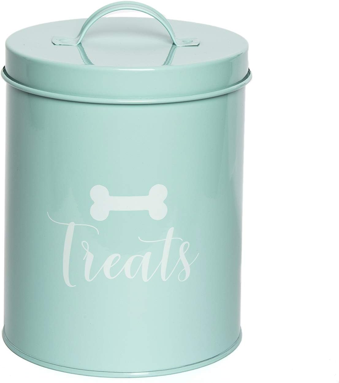 Park Life Designs - Metal Pet Treat Jar with Airtight Lid for Dogs, Cats, Puppies and More, Chic Kitchen Countertop Container for Cookies, Biscuits and Treats (Jasper, Powder Blue, 1.4 Qt)