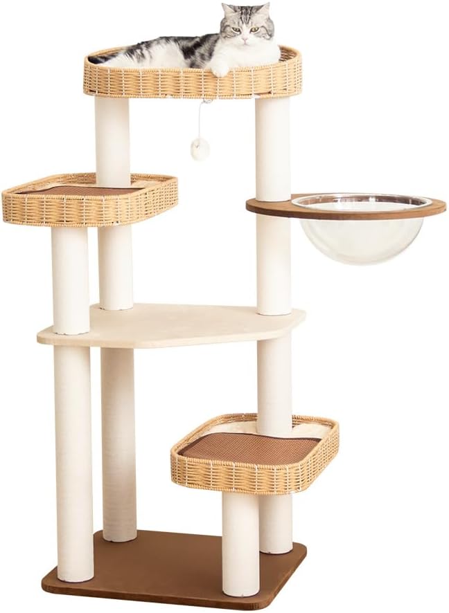 48'' Cat Tree for Large Cats, Modern Cat Tree Multi-Level Condo with Natural Wood, Cat Activity Centre for Medium and Big Pets