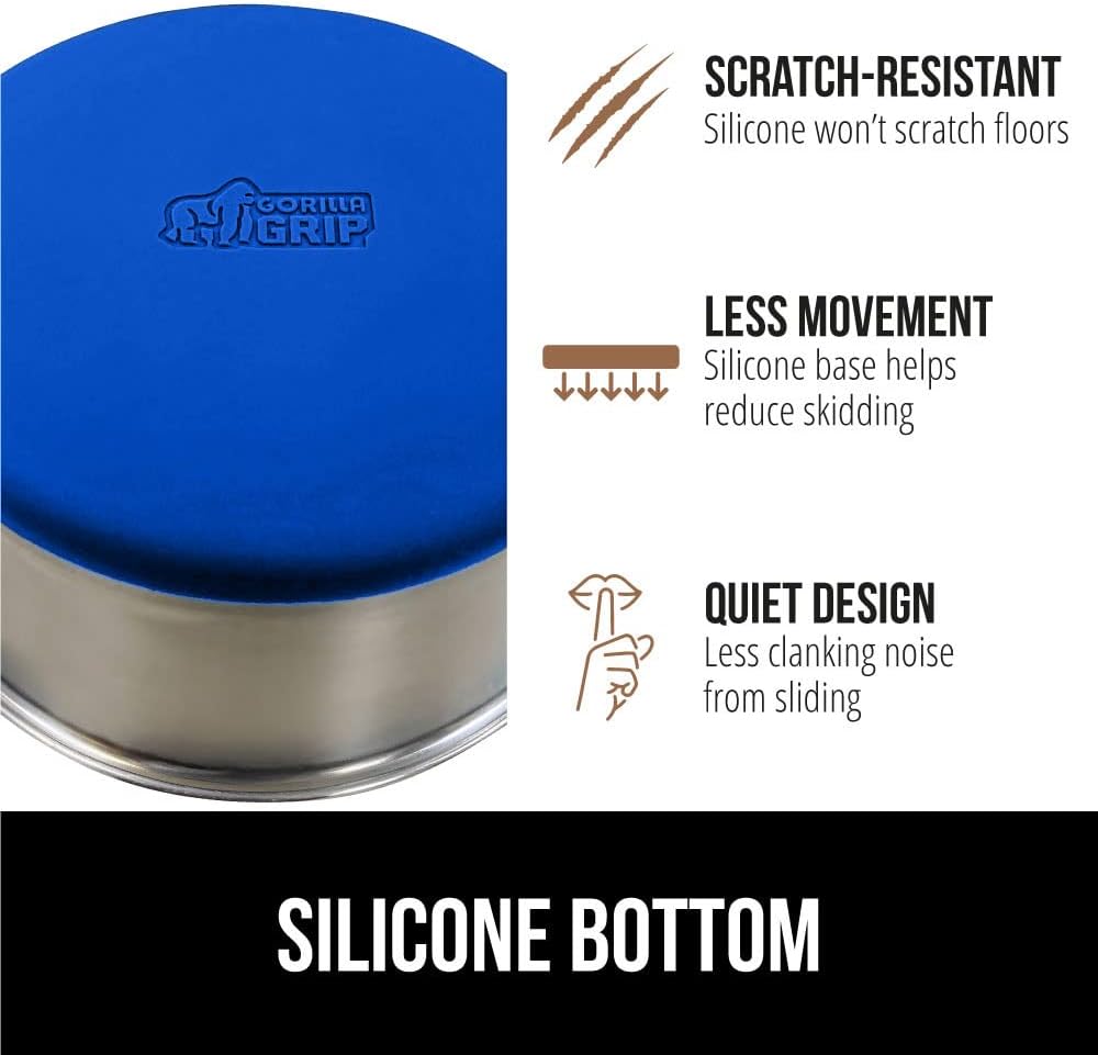 GORILLA GRIP Set of 2 Dog Bowls, Holds 6 Cups (48 fl oz), Heavy Duty Metal Food and Water Bowl for Feeding Dogs and Cats, Dishwasher Safe, Rust Resistant Stainless Steel, BPA Free Rubber Base, Blue