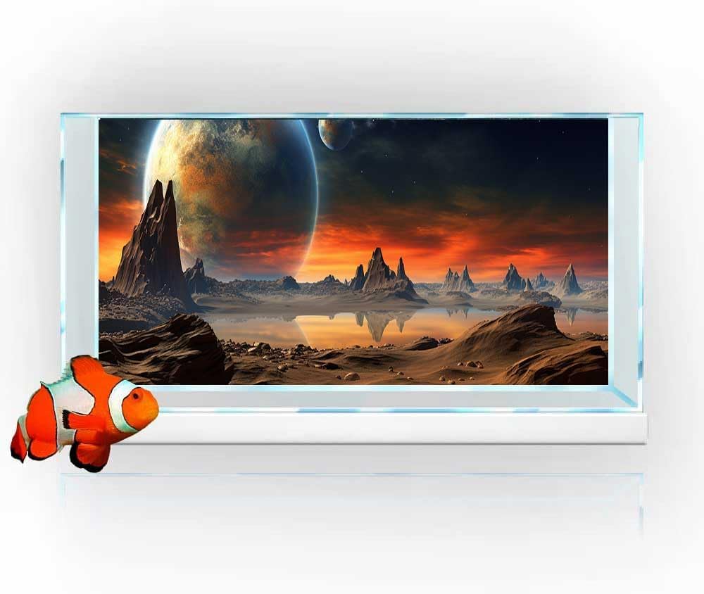 48X20IN Cosmic Aquarium Background, Cool Parallel Space Themed Fish Tank Background, Tropical Desert Terrarium Background with 8 EVA Double-Sided Tape