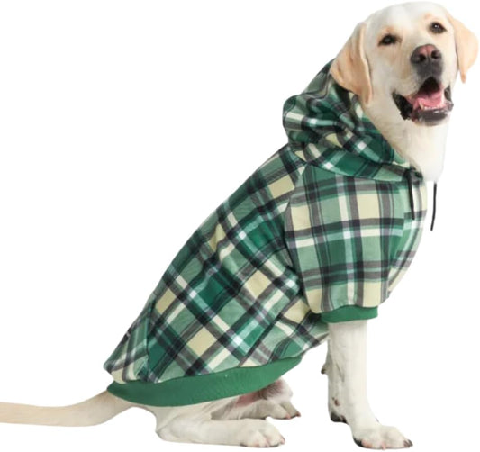 Spark Paws Dog Hoodie – Premium Dog Sweater for Small, Medium, and Large Dogs | Warm Outfits for French Bulldogs, Pitbull, Puppy, Winter Jacket Alternative - Green Plaid - 5XL