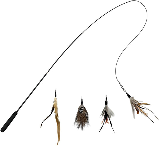 TTcat Cat Feather Wand Toys,Retractable Wand Toy with 4 Feather Refills, Interactive Cat Toy Kitten Toy for Indoor Cats to Play Chase Exercis