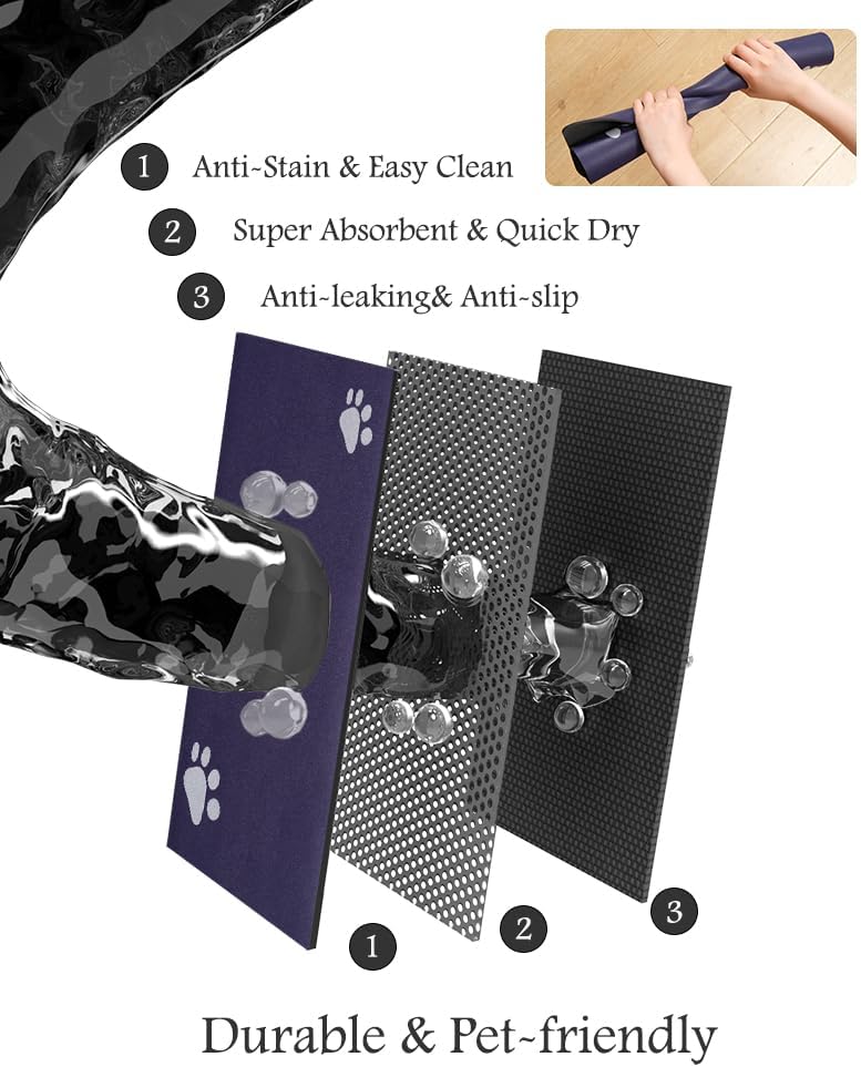 Pet Feeding Mat-Absorbent Dog Mat for Food and Water Bowl-No Stains Quick Dry Water Dispenser Mat-Dog Accessories Pet Supplies-Bowl for Messy Drinkers（Navy,16"x24"