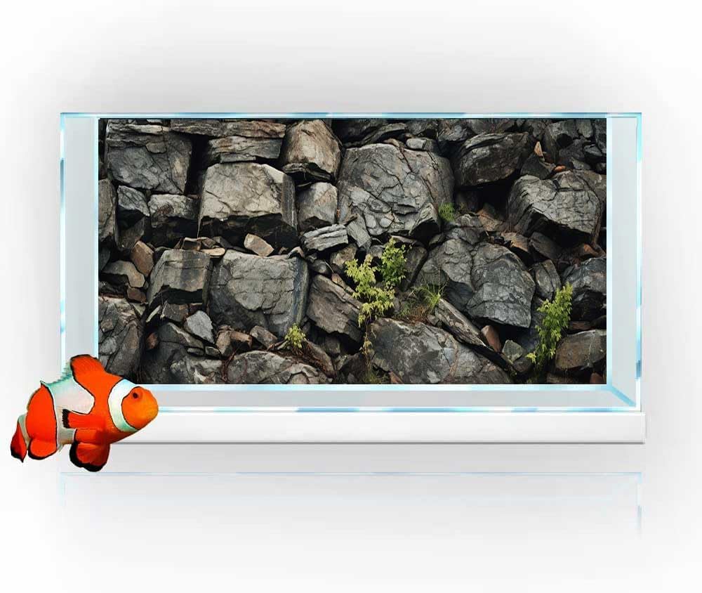 72X16IN Stone Aquarium Background, Rock Fish Tank Background, Natural Rocky Glass Terrarium Background with 8 EVA Double-Sided Tape