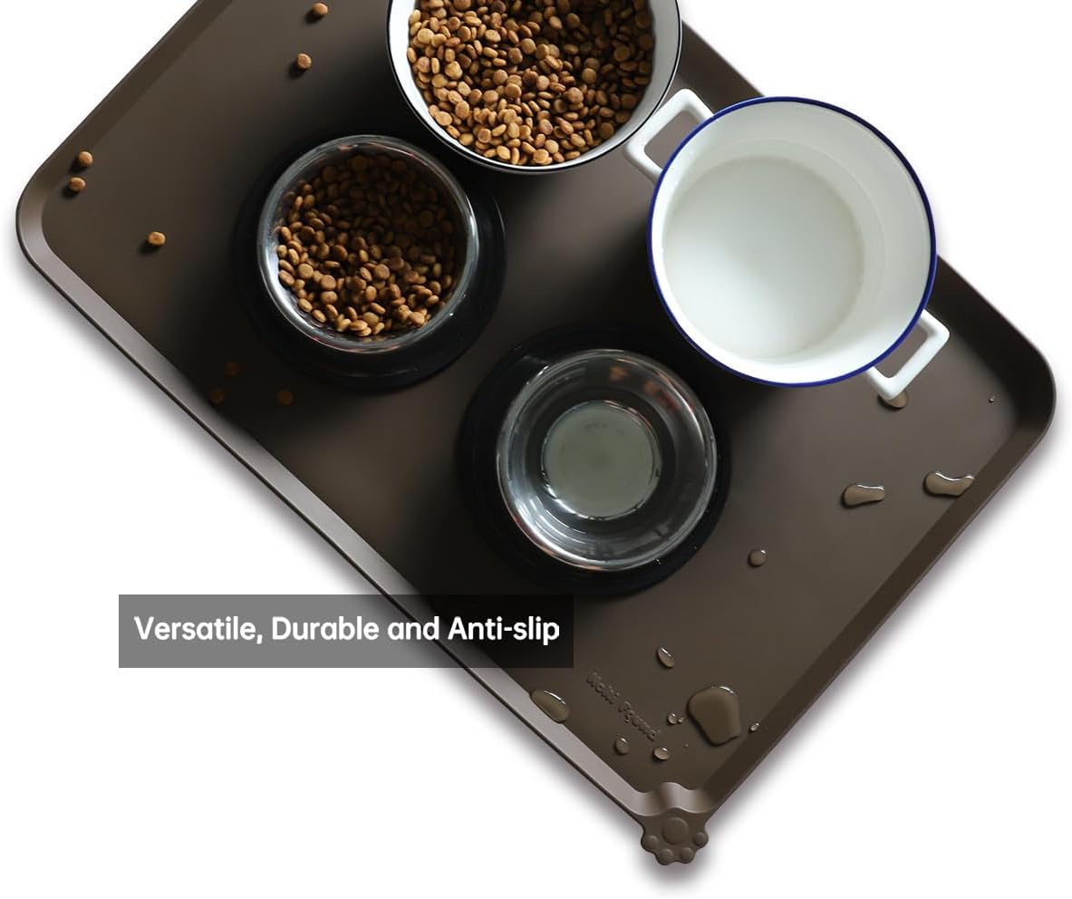 Hoki Found Large Silicone Pet Food Mats Tray - Non Slip Pet Dog Cat Bowl Mats Placemat - Dog Pet Cat Feeding Mat - Waterproof Dog Cat Food Mats -Pet Water Mats for Floors - Coffee