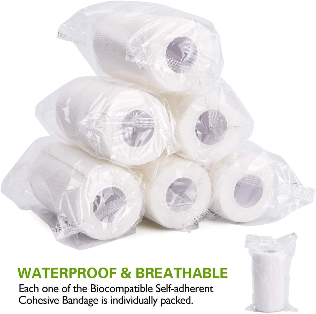 TOBWOLF 12PCS Self Adhering Bandage, 4" x5yd / 10cmx4.5m Cohesive Elastic Bandage Wrap Gauze Roll, Breathable Sports Tape, Medical Wrap for Wrist Ankle Knee Leg Sprains Swelling - White