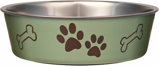 Loving Pets Bella Dog Bowls- Stainless Steel Dog & Cat Bowls - Spill Proof Dog Food Bowl, Cat Bowl, Puppy Essentials & Pet Supplies Great for Home & Travel (Medium 20-25 lbs, Artichoke)