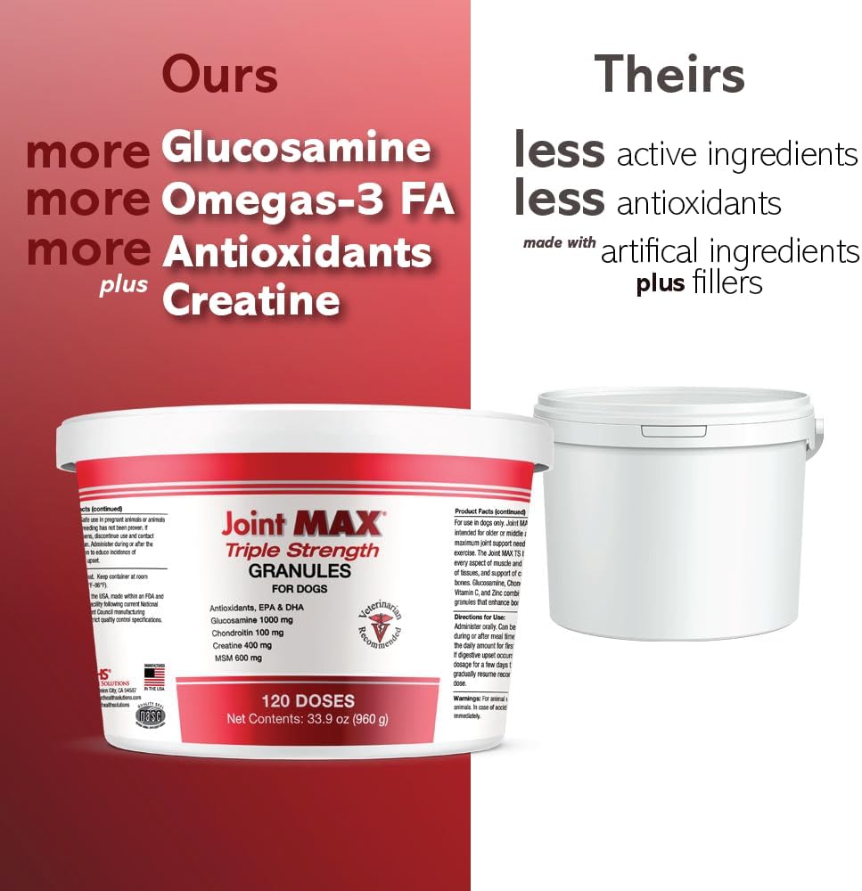 TS Joint Supplement Vet Formulated Pain & Inflammation Relief Treats Hip Dysplasia & Arthritis, Glucosamine, Chondroitin, Turmeric, MSM, HA, Creatine, Omega 3 EPA + DHA. Granules 120 Doses