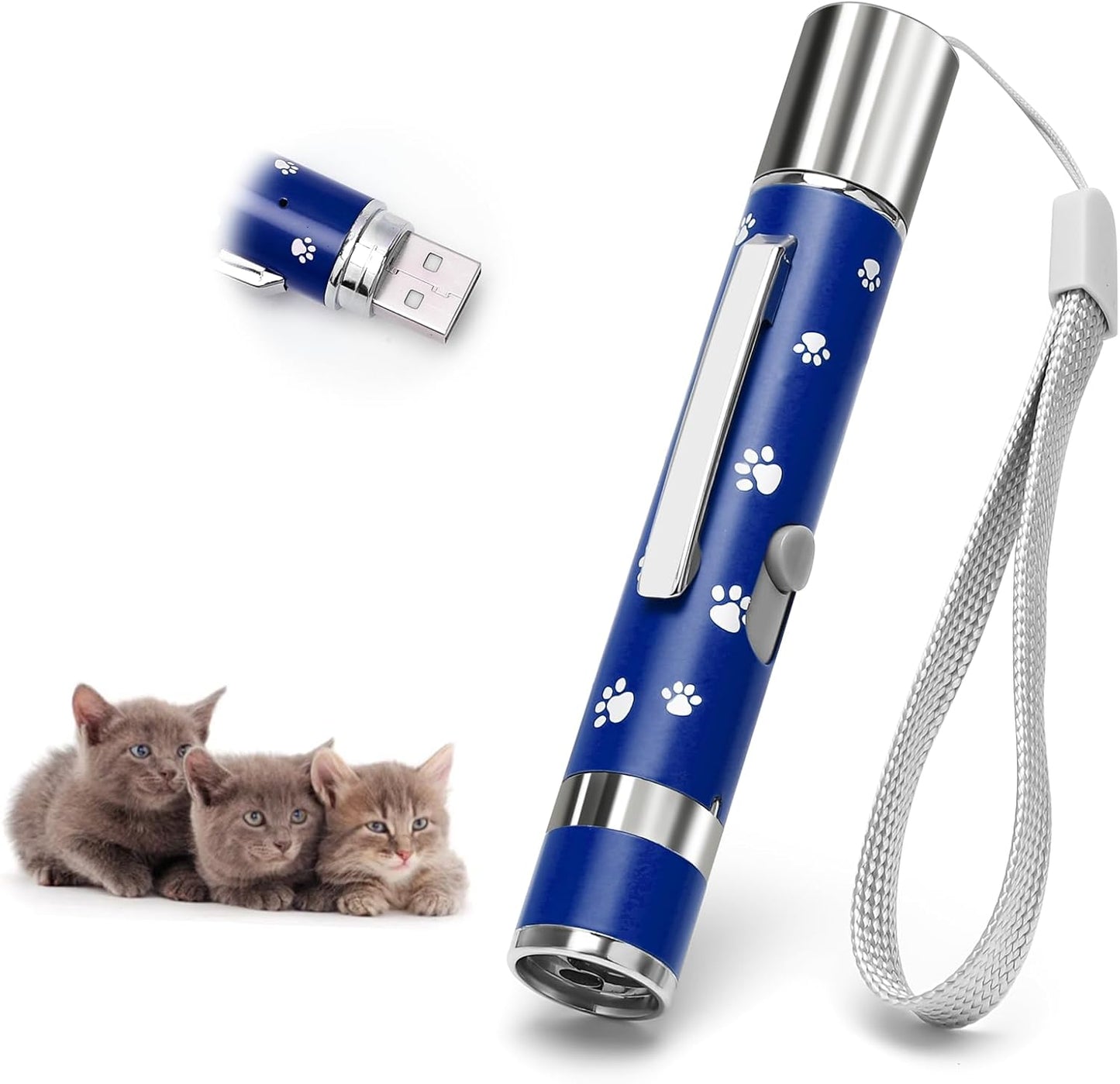 EAWONGEE Rechargeable Cat Toys - Indoor/Outdoor Cats Chase Light Toy for Kitty & Dog with 3 Light Modes, 5 Patterns, Blue