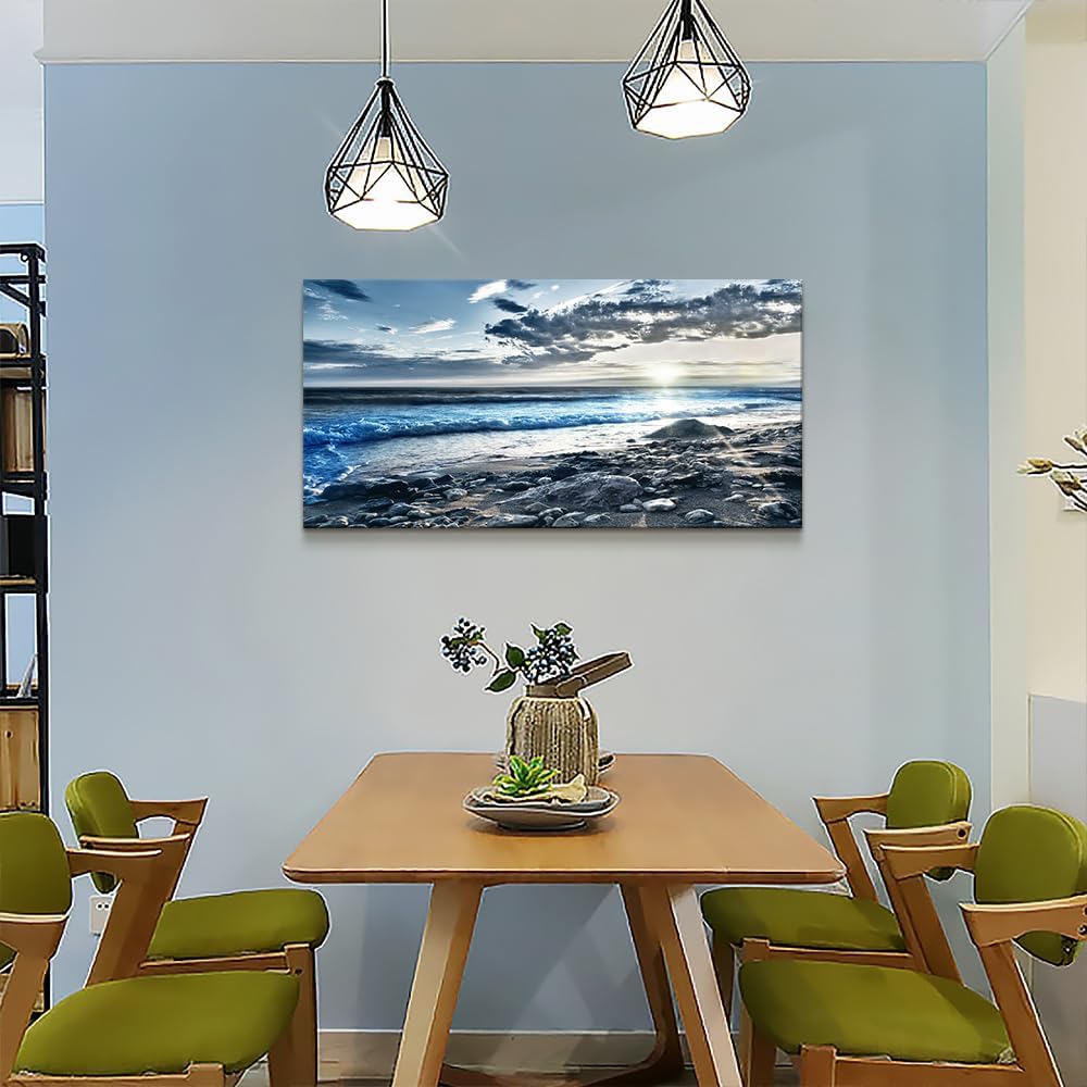 Wall Art For Living Room Wall Decor For Bedroom Large Size Poster Blue Beach Sun Ocean Landscape Paintings Prints Artwork Bathroom Decorations Seascape Canvas Prints Hang Pictures Office Home Decor