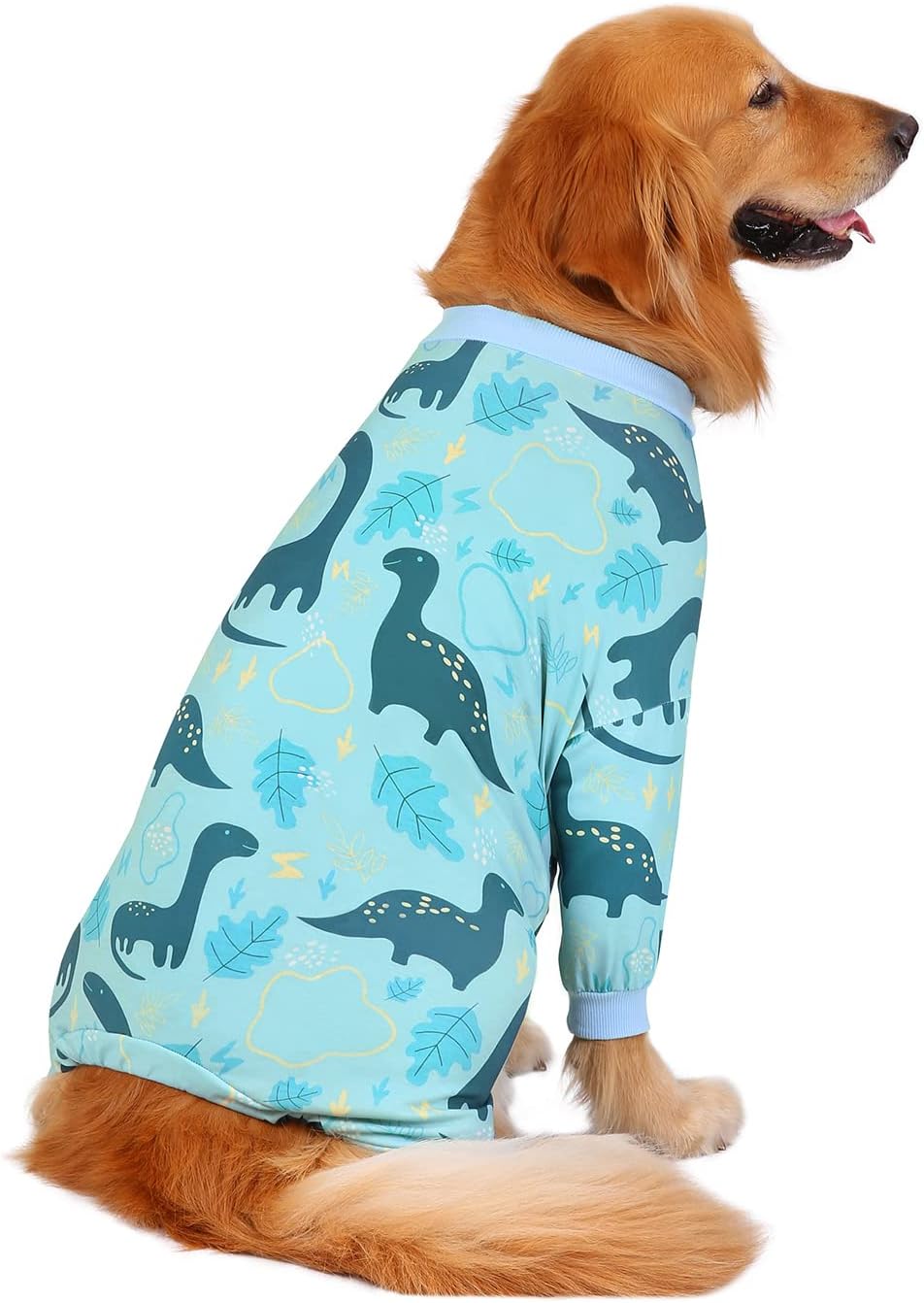 HDE Dog Pajamas One Piece Jammies Jumpsuit Pet Clothes Outfit Stretchy Lightweight Comfy Shirt Pjs for M-3XL Dogs Dinosaurs - XL