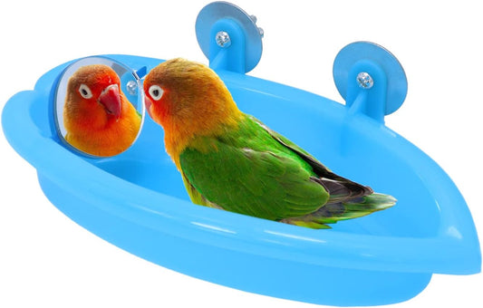 Wontee Bird Bath Box with Mirror Portable Parrot Hanging Bathroom Bathing Tub for Small Birds Cleaning Supplies