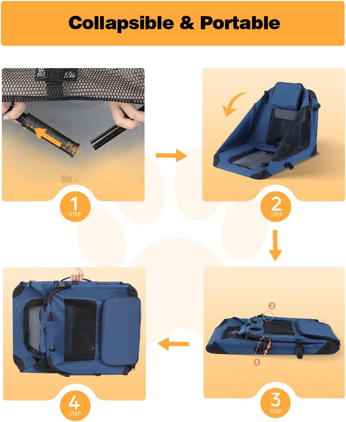 Extra Large Dog Crate with 2 Foldable Bowl, 40 Inch Collapsible Travel Dog Crate Kennel with Soft Blanket for Medium Dogs,Indoor & Outdoor (40" L x 27" W x 27" H, Navy)