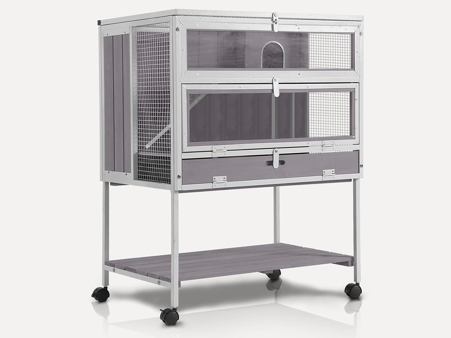 Guinea Pig Cage, Moveable Metal Frame Hamster Cage Anti-Chewing with Aluminium Alloy Edge, Hideouts, Ramps, Seesaws Chewing Toy, Deeper Pull-Out Leakproof Tray for Indoor Outdoor（White）