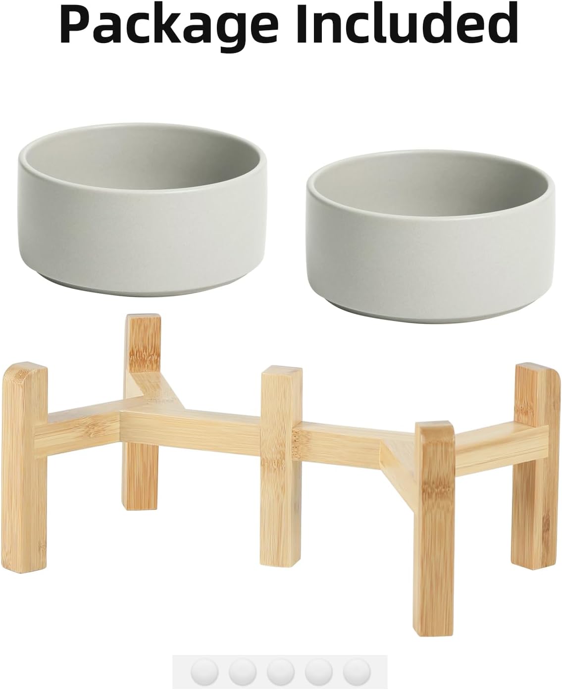 Ceramic Raised Double Bowls Set with Stand, 2 Heights Elevated, Food & Water Bowls for Small Breed Dogs, Weighted Dog Dishes, Pet Bowl(6.1'',28.7oz, Grey)