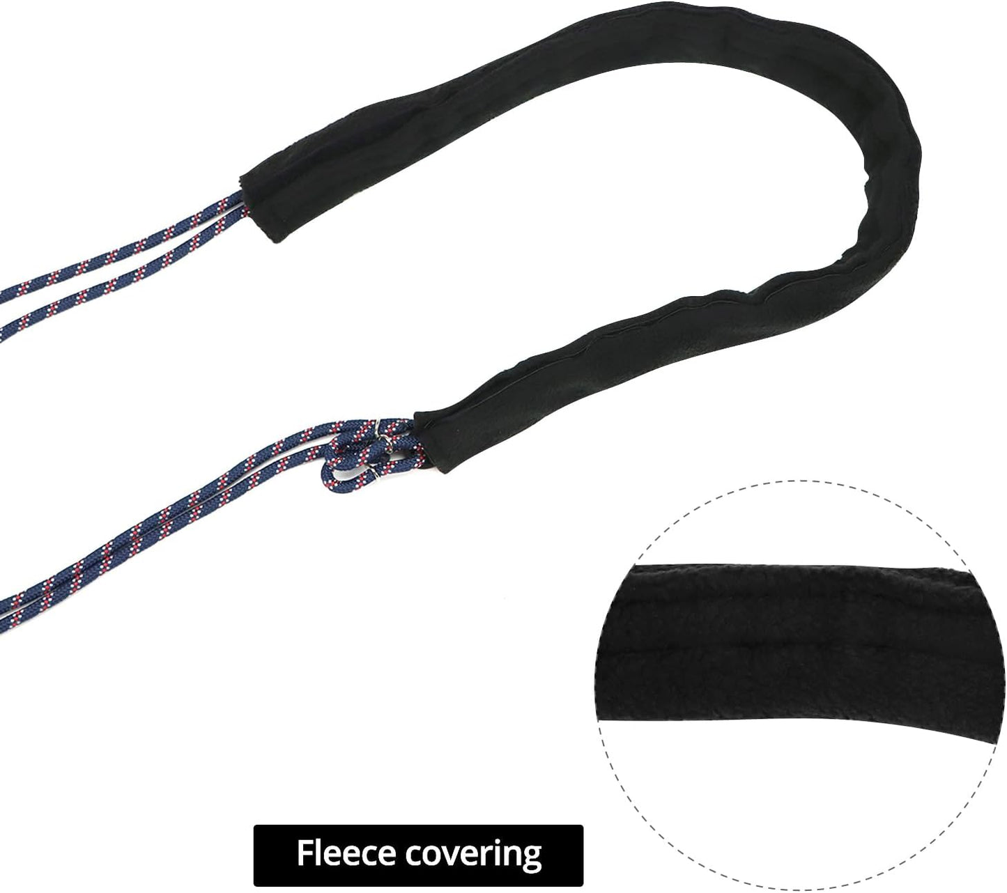 QWORK Adjustable Horse Training and Lunging Aid with Rear Fleece Cover, Navy/Red, Encourages Proper Head Carriage and Comfortable Stretching, Durable Braided Nylon Rope with Metal Clips,