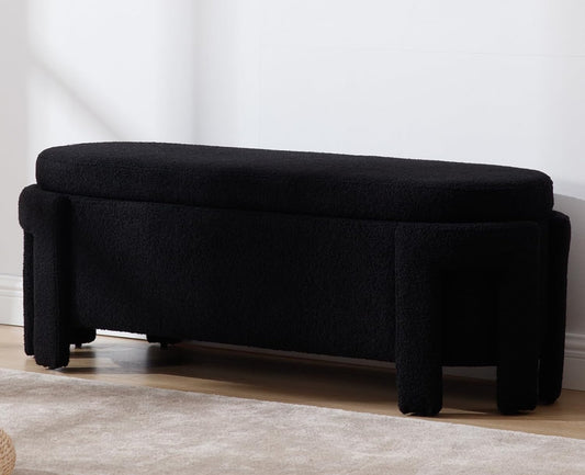 Kmax 50" Storage Ottoman Bench Modern Faux Fur Boucle Entryway Bench Comfy Upholstered End of Bed Bench for Hallway Entrance Bedroom Corner, Black