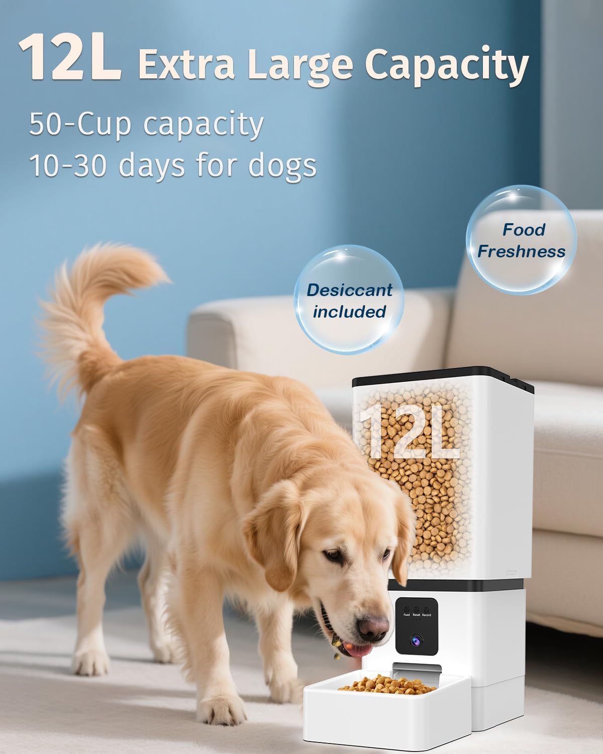 Automatic Dog Feeder Large Breed with Camera - 12L/50 Cups 5G WiFi App Control Dog Food Dispenser, Easy Setup, HD 1080P Video with Night Vision by Yakry
