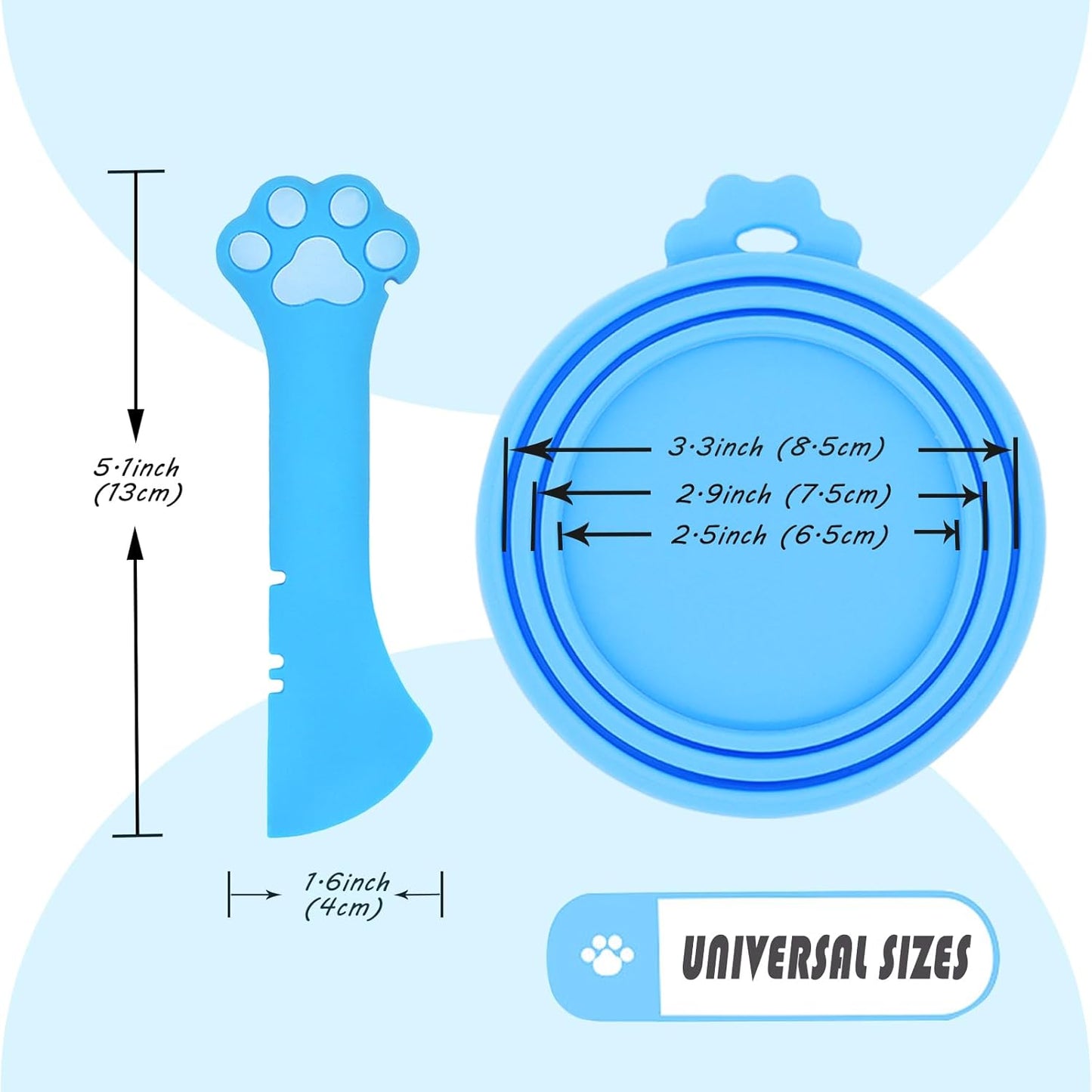 Pet Can Opener & 3 Pcs Cat Food Can Lids | Universal BPA Free Silicone Can Covers & Multi-Function Wet Food Spoon for Cat and Dog Food(Blue)