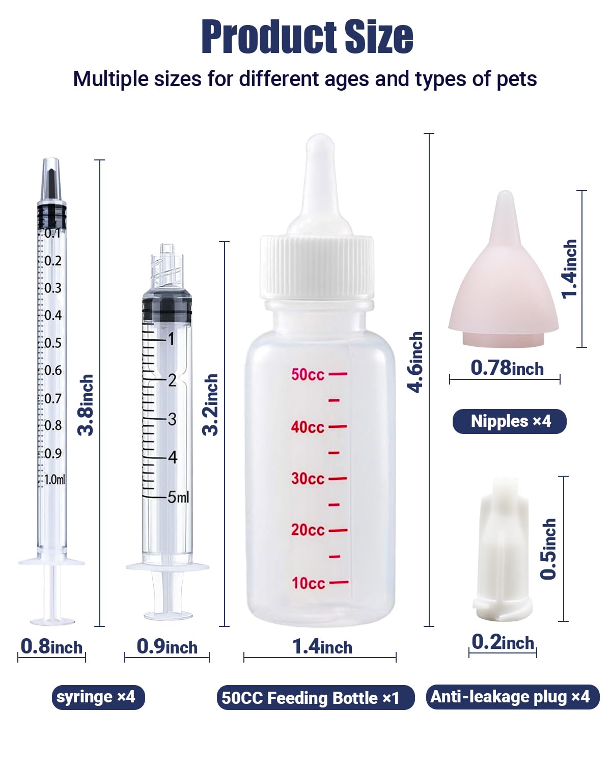 Pet Nursing Bottle, Nursing Bottle Kits, Kitten Bottle Feeding Kit, Fit for Feeding Newborn Puppies, Kitten, Squirrel, with 1 Puppy Bottles for Nursing Puppy Milk, 4 Replacement Nipple