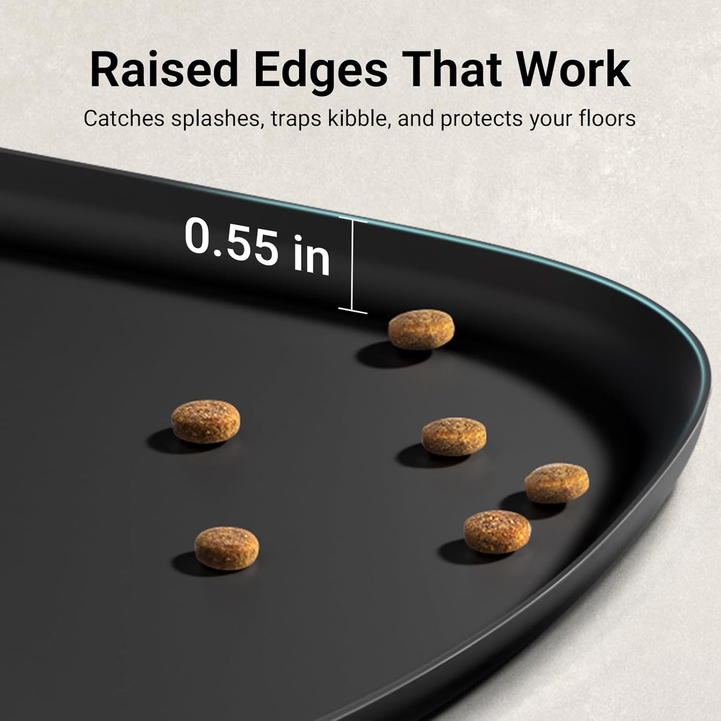 DownyPaws Dog Food Mats for Floors Waterproof, BPA Free Silcone Dog Bowl Mat, Non-Slip Pet Feeding Mat with High Raised Edge, Cat Placemat for Messy Drinkers, 18"×12.5", Black