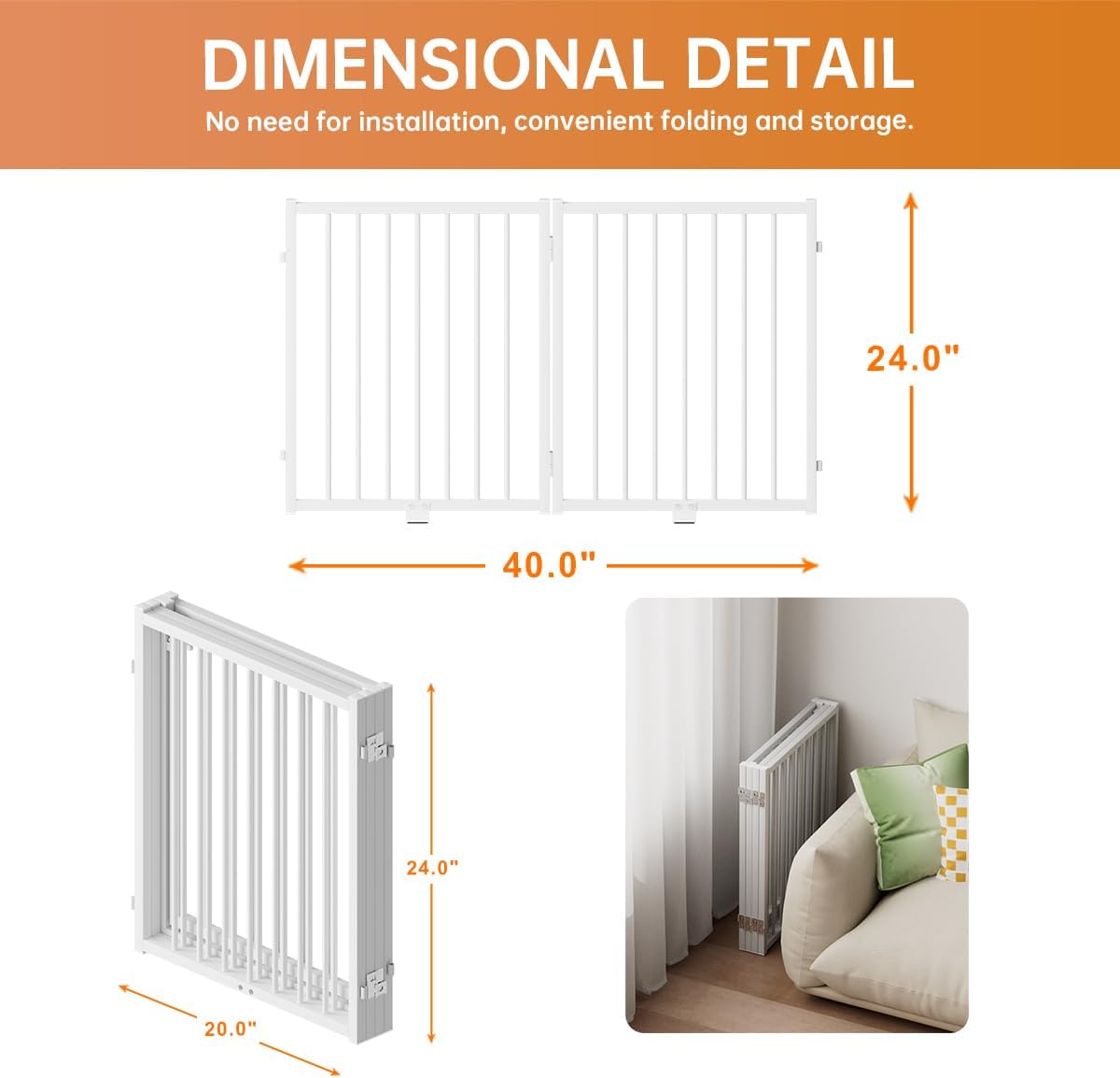 Full Metal Freestanding Dog Gate with Door, 24'' Height Foldable Pet Dog Fence for Indoor & Outdoor, 2 Panels Extra Wide Free Standing Small Dog Gates for Doorways,House,Stairs,Porch,Deck,Yard