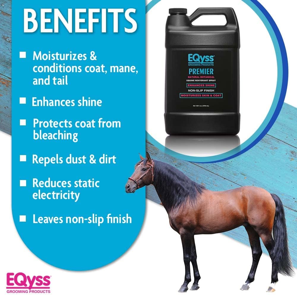 EQyss Premier Equine Rehydrant Spray - Moisturize Horse's Skin & Coat, Add Shine, Detangle, Repel Dirt & Dust - No Silicone, Non-slip Finish (128 oz)