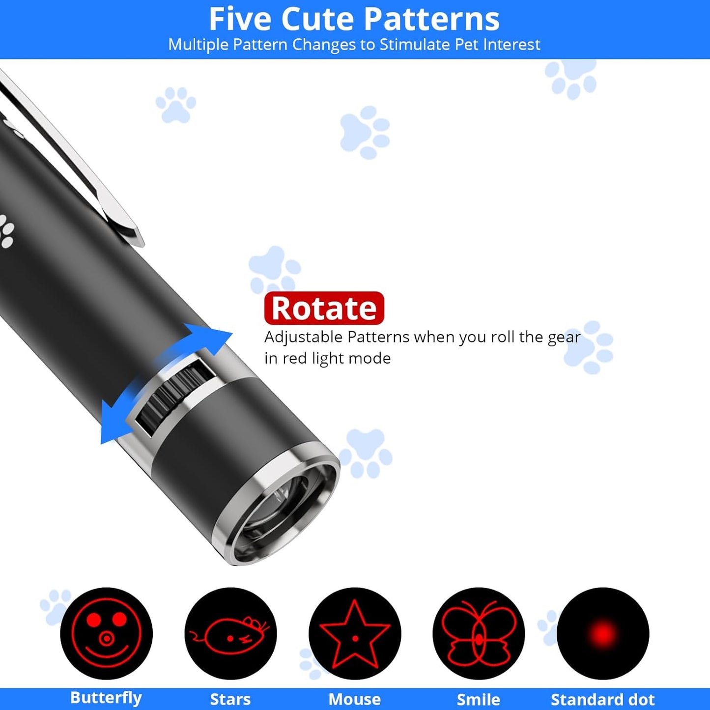 Cat Toys, USB Rechargeable Interactive Cat Mouse Toys, 3 Light Modes & 5 Adjustable Patterns, Portable Kitten Toy for Indoor Cats & Dogs, Training & Exercise Fun