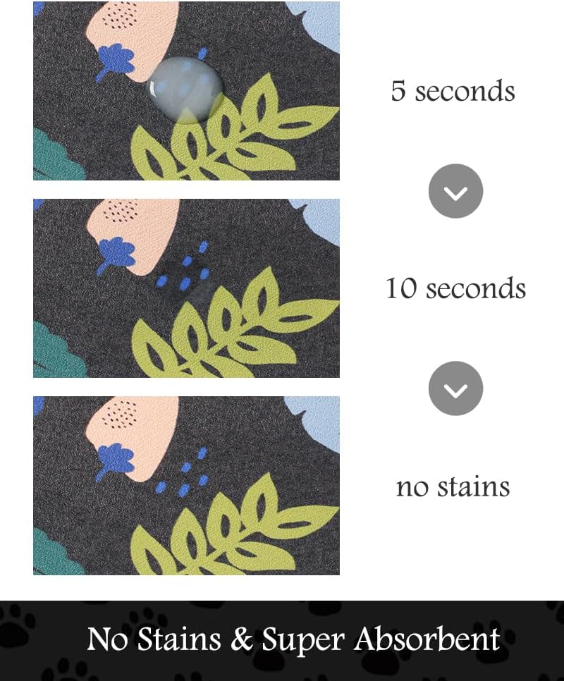 Pet Feeding Mat-Absorbent Dog Mat for Food and Water Bowl-No Stains Quick Dry Water Dispenser Mat-Dog Accessories Pet Supplies-Bowl for Messy Drinkers（DARKFLOWERS,17"x28"