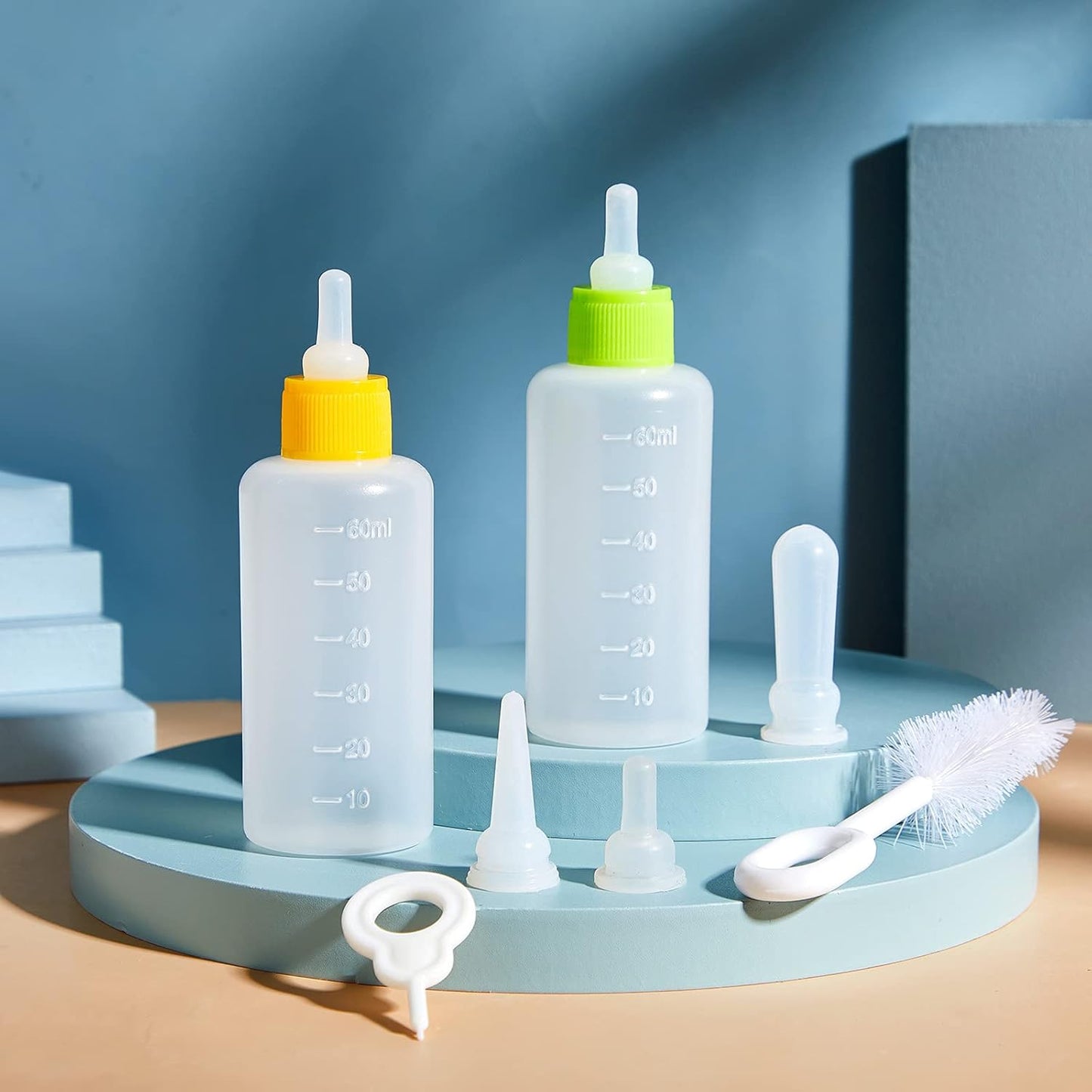 Tondiamo 16 Pieces Pet Feeding Bottle Kit Kitten Bottles Kitten Milk Replacer Puppy Milk Feeder with Replacement Nipples Puppy for Small Animals Newborn Dog and cat Nursing Supplies