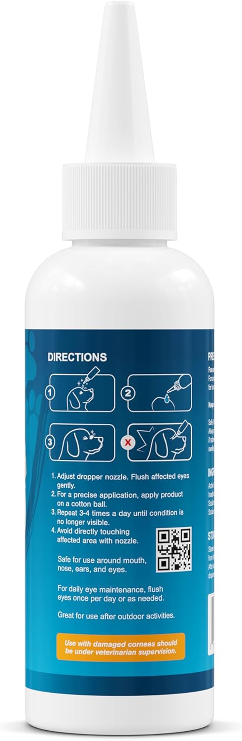 Large Pet Eye Wash 5.1 oz Gentle Eye Irritation Solution for Pets – Removes Dirt, Debris & Tear Stains – Safe for Daily Use