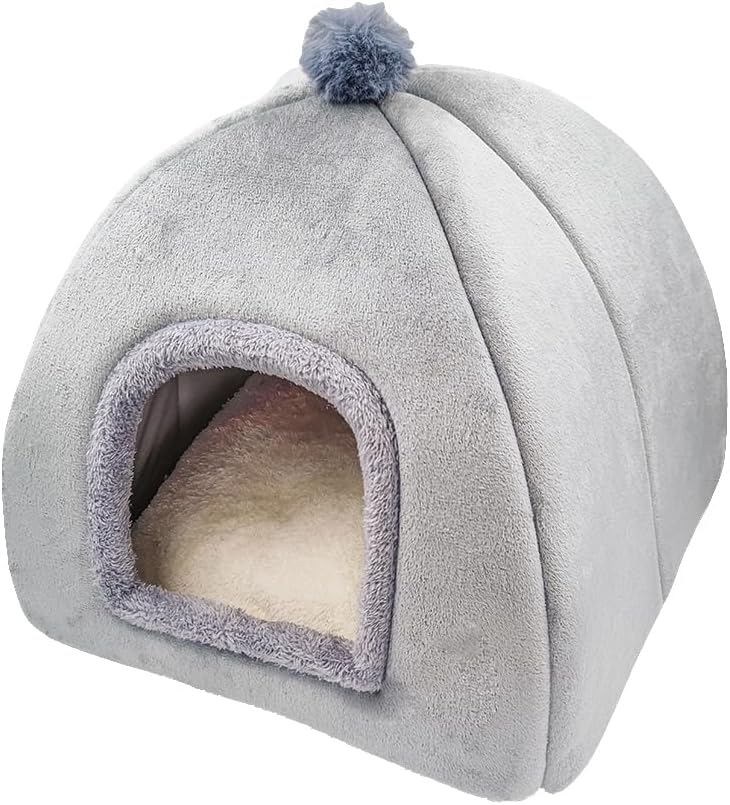 Cat Beds - Large Indoor/Outdoor Gray Cat Bed Cave with Removable Cushion & Non-Slip Base (15.74"x15.74"x15")
