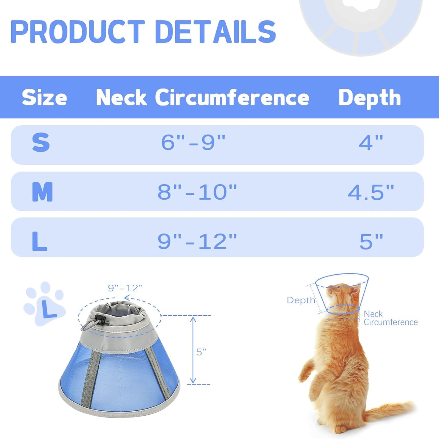 Cat Cone Collar Soft, Cat Recovery Collar for Large Medium Small Kittens, Kitty Cone Alternative After Surgery