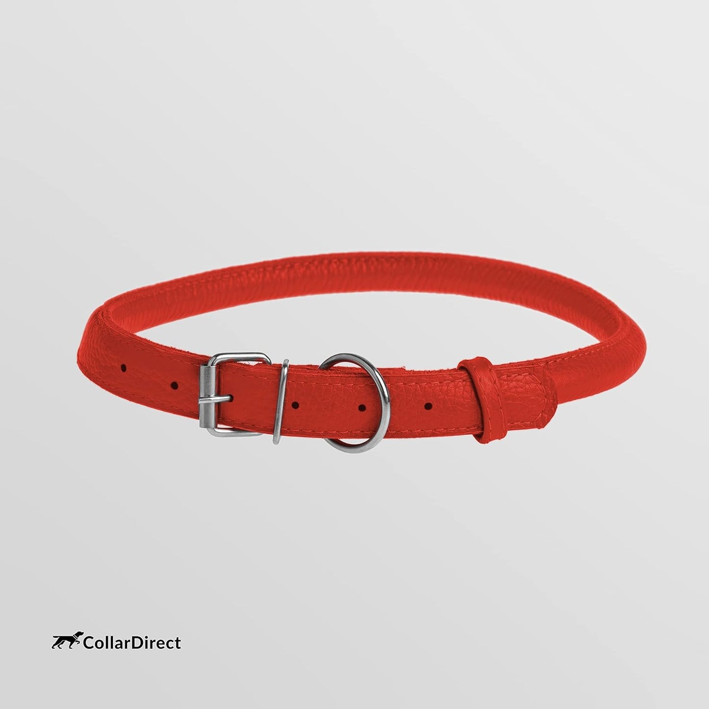 CollarDirect Rolled Leather Dog Collar, Soft Padded Round Puppy Collar, Handmade Genuine Leather Collar Dog Small Large Cat Collars 13 Colors (15-19 Inch, Red Textured)