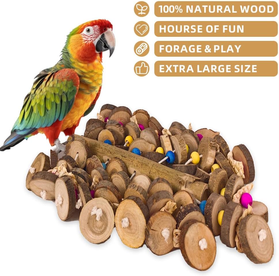 Extra Large Bird Parrot Toys- 19.7 inch Multicolored Natural Wooden Block Parrot Chewing Toy Suggested for Macaws cokatoos, African Grey and a Variety of Amazon Parrots. (Large Size)