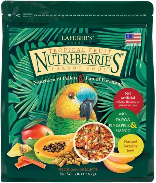 LAFEBER'S Tropical Fruit Nutri-Berries Pet Bird Food, Made with Non-GMO and Human-Grade Ingredients, for Parrots, 3 lb