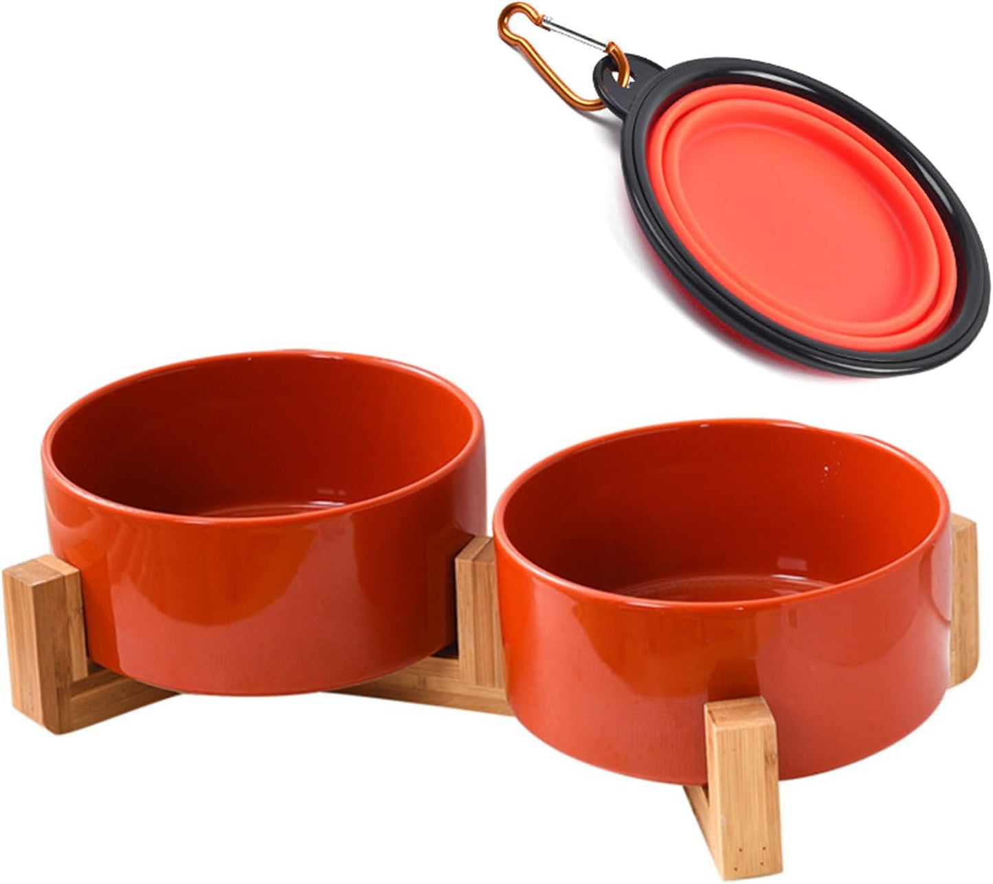 Petygooing Dog Bowls,Ceramic Cat Dog Bowl Set with Wood Stand for Food and Water,Non-Slip Cute Modern Pet Dish for Cats Small Size Dogs Puppy (13.5OZ/5.1 in) Rust Red