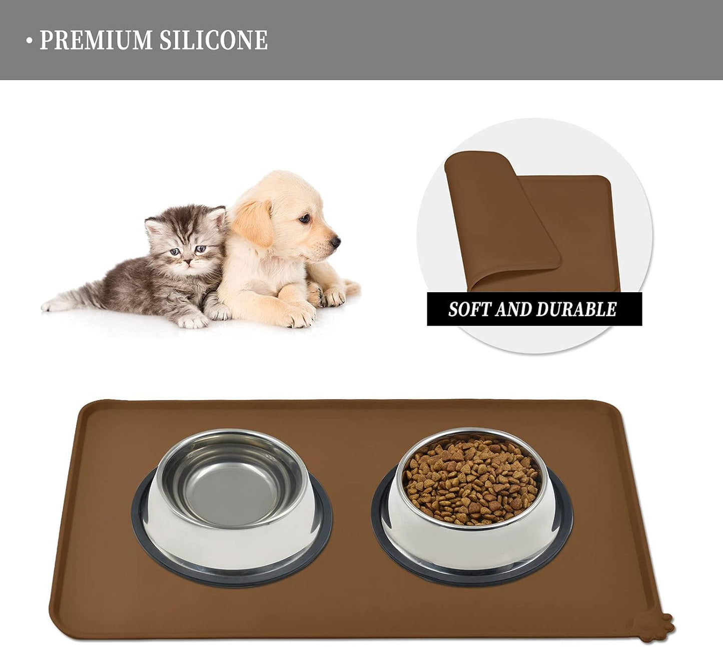 Waterproof Pet Feeding Mat with High Raised Edges, Heavier and Thicker Placemats for Cat Dog Water Bowl with BPA Free, Dogs Cats Food Mats for Messy Drinkers to Prevent Spill and Protect Floors