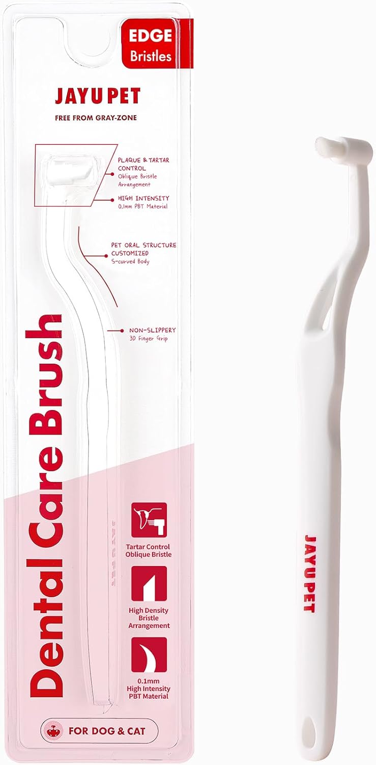 JAYU PET Dental Care Brush (Edge Bristles) 1ea - Micro Round Head Dog Toothbrush, Cat Toothbrush, Dental Care, Perfect for Kitten & Small Breed with End-tuft Diagonal-Shaped Bristle & Easy Grip Handle